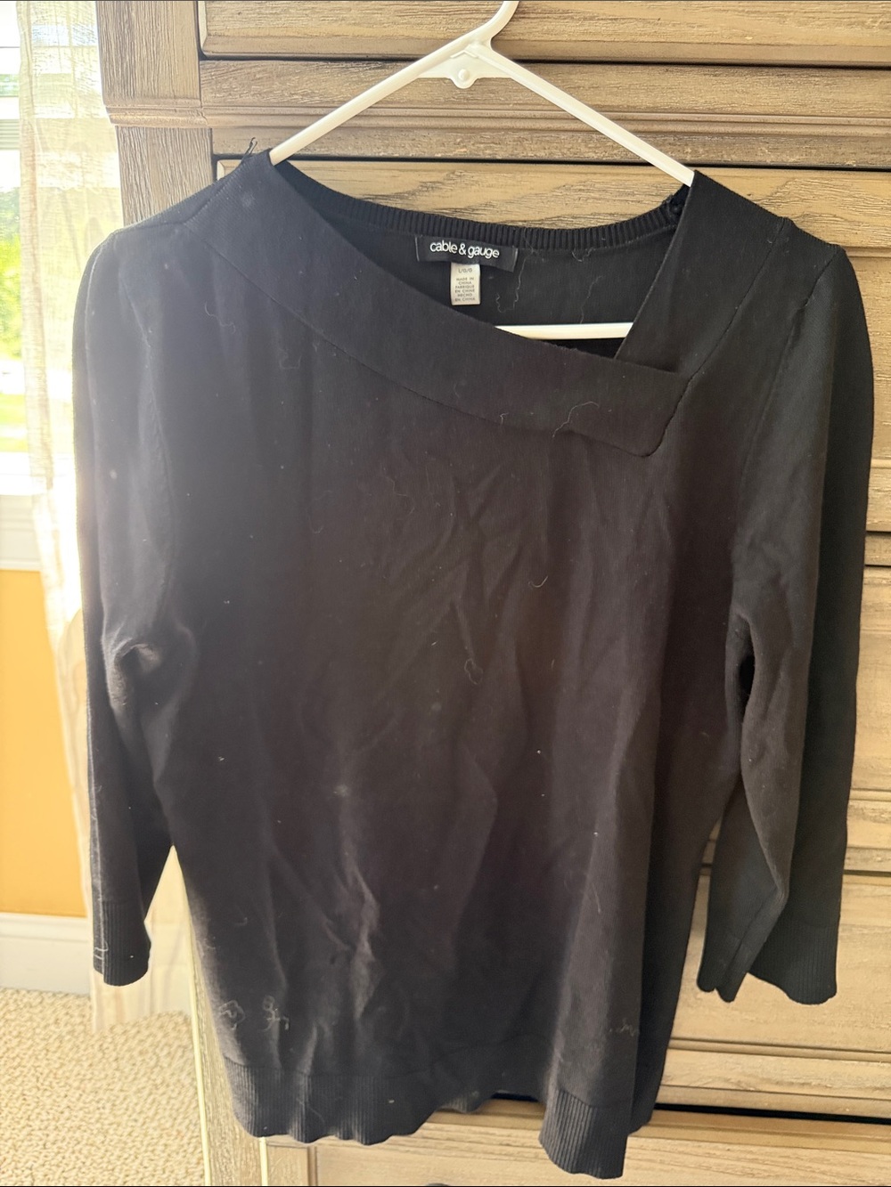 Cable & Gauge Black Asymmetric Neck Long Sleeve Knit Top